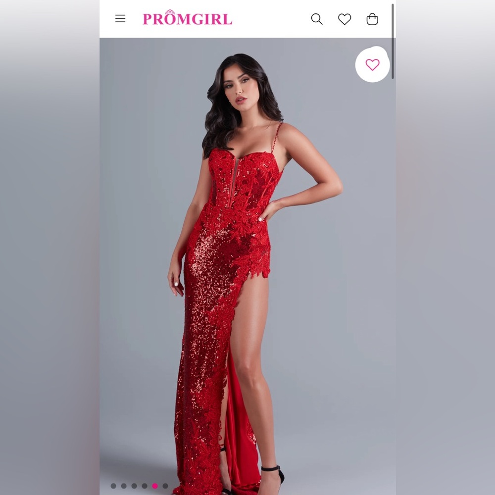 PromGirl Sparkly Bright Red Sequin Long Prom Dress